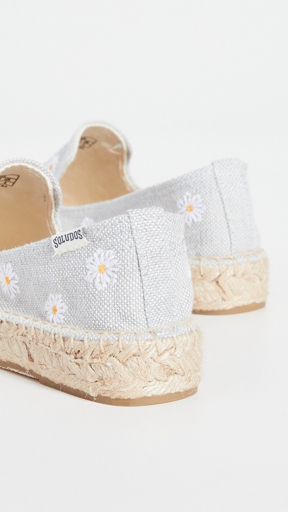 Soludos Daisies Embroidered Espadrilles Chambray - -2