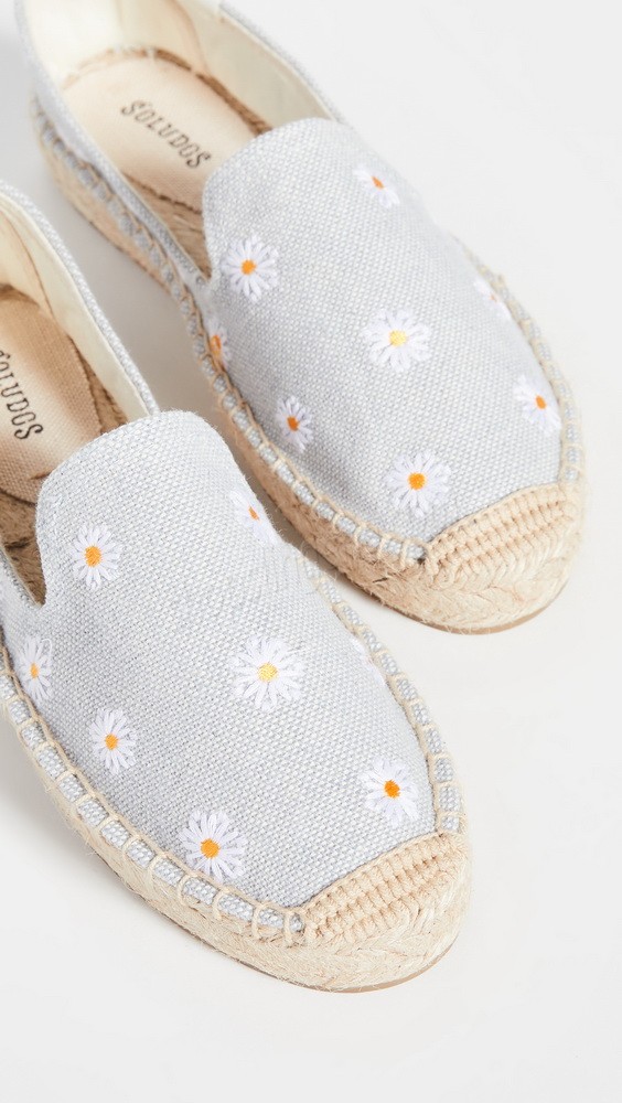 Soludos Daisies Embroidered Espadrilles Chambray - -0