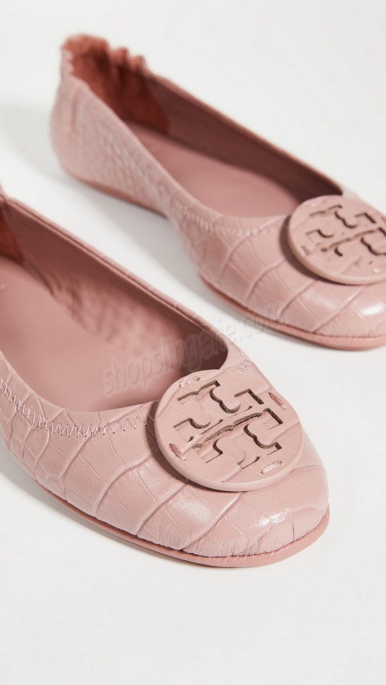 New collection Tory Burch Travel Ballet Flats with Leather Logo Rosa in stock