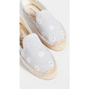 Soludos Daisies Embroidered Espadrilles Chambray